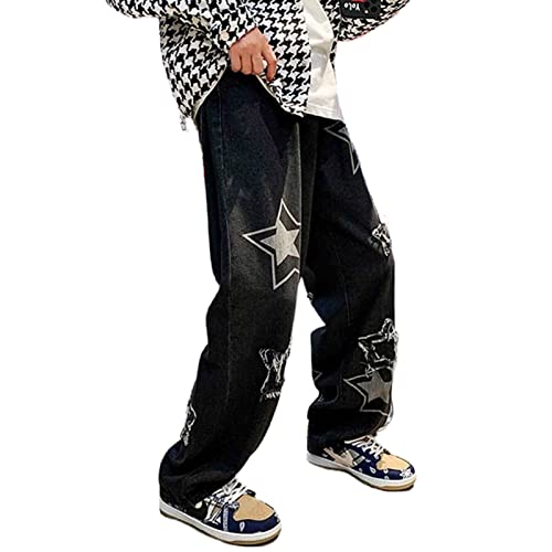 Men's Y2K Jeans Vintage Star Baggy Jean Denim Pants Loose Fit